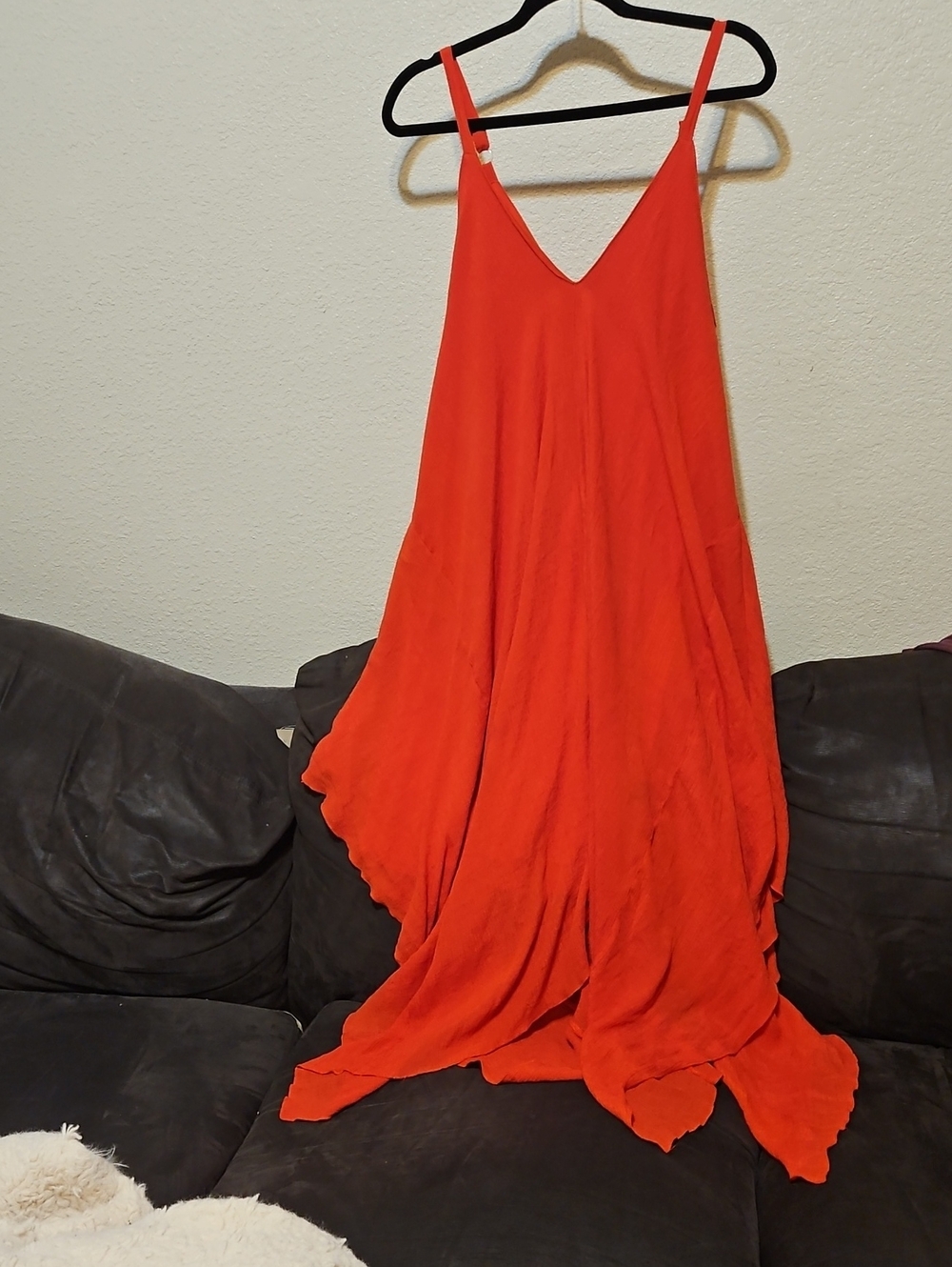 Asymmetrical V-Neck Slip Dress in Bright Reddish Orange